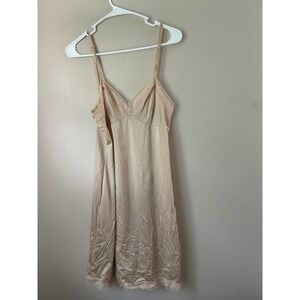 Vintage  Beige Nylon Lace Trim Slip Dress Size 34 Lingerie Classic Cottage core